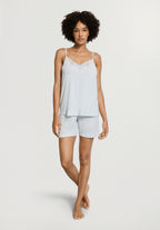 Natural Elegance Spaghetti Camisole Short Pajama Set | Watery Blue Melange 74962-3081