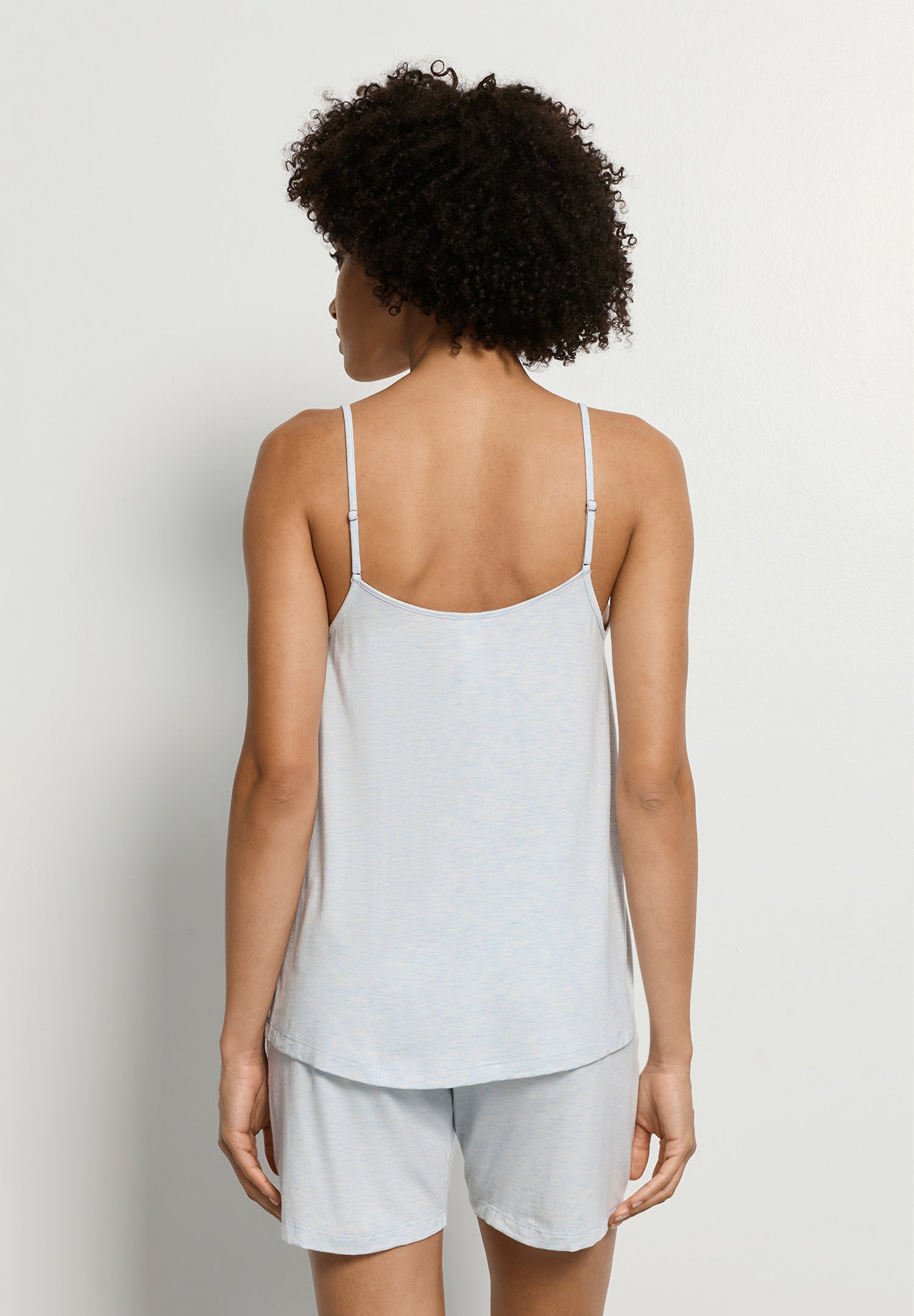 Natural Elegance Spaghetti Camisole Short Pajama Set | Watery Blue Melange 74962-3081
