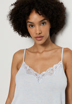 Natural Elegance Spaghetti Camisole Short Pajama Set | Watery Blue Melange 74962-3081
