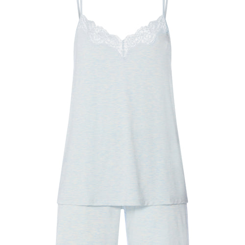 Natural Elegance Spaghetti Camisole Short Pajama Set | Watery Blue Melange 74962-3081