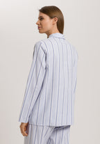 Loungy Nights Cotton Shawl Collar Shirt | Powder Blue Stripe 74967-3055
