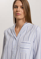 Loungy Nights Cotton Shawl Collar Shirt | Powder Blue Stripe 74967-3055