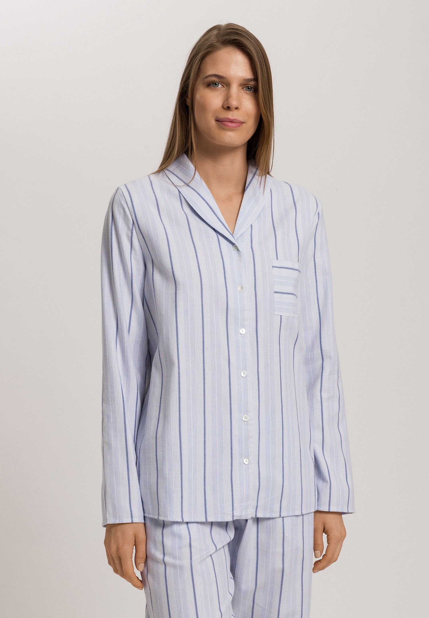 Loungy Nights Cotton Shawl Collar Shirt | Powder Blue Stripe 74967-3055