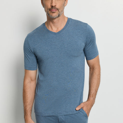 Casuals Soft V-Neck T-Shirt | Retro Blue Melange 75035-3082