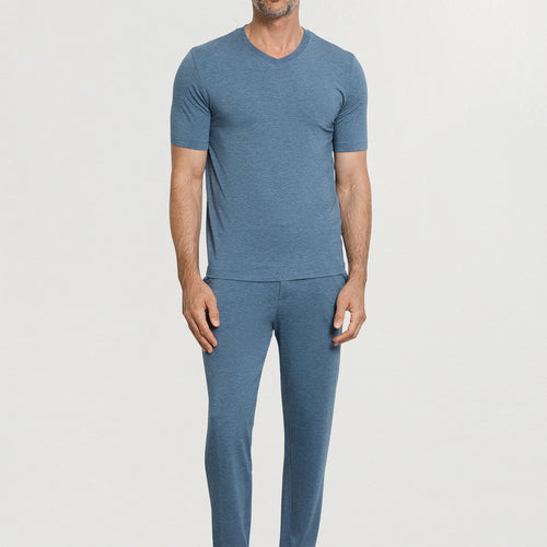 Casuals Soft V-Neck T-Shirt | Retro Blue Melange 75035-3082