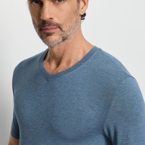 Casuals Soft V-Neck T-Shirt | Retro Blue Melange 75035-3082