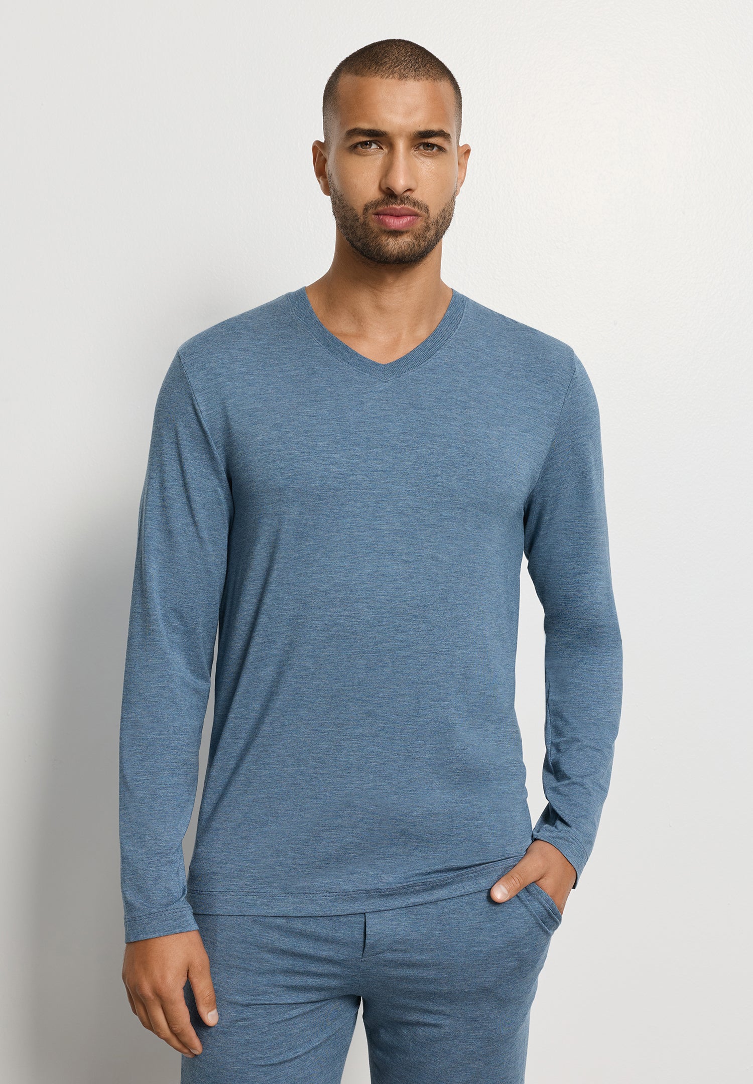 Casuals V-Neck Top | Retro Blue Melange 75036-3082