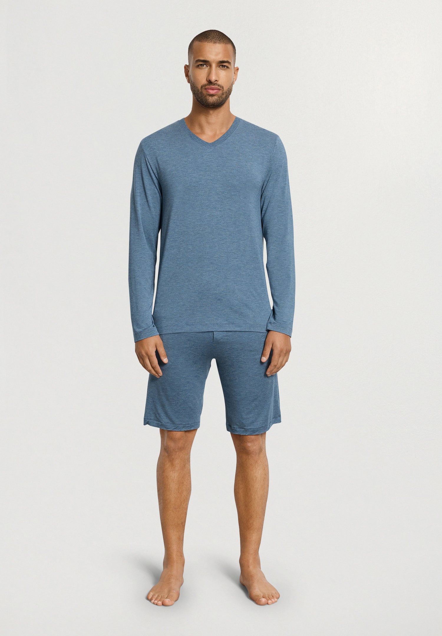 Casuals V-Neck Top | Retro Blue Melange 75036-3082