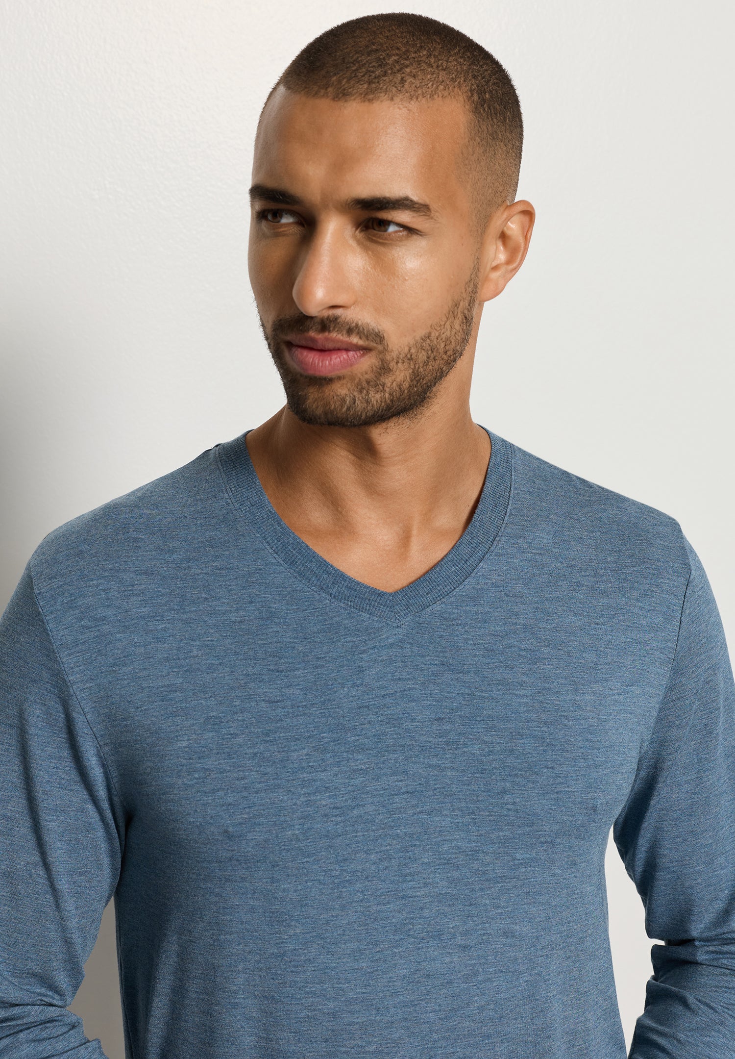 Casuals V-Neck Top | Retro Blue Melange 75036-3082