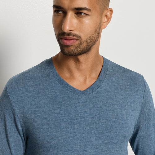 Casuals V-Neck Top | Retro Blue Melange 75036-3082