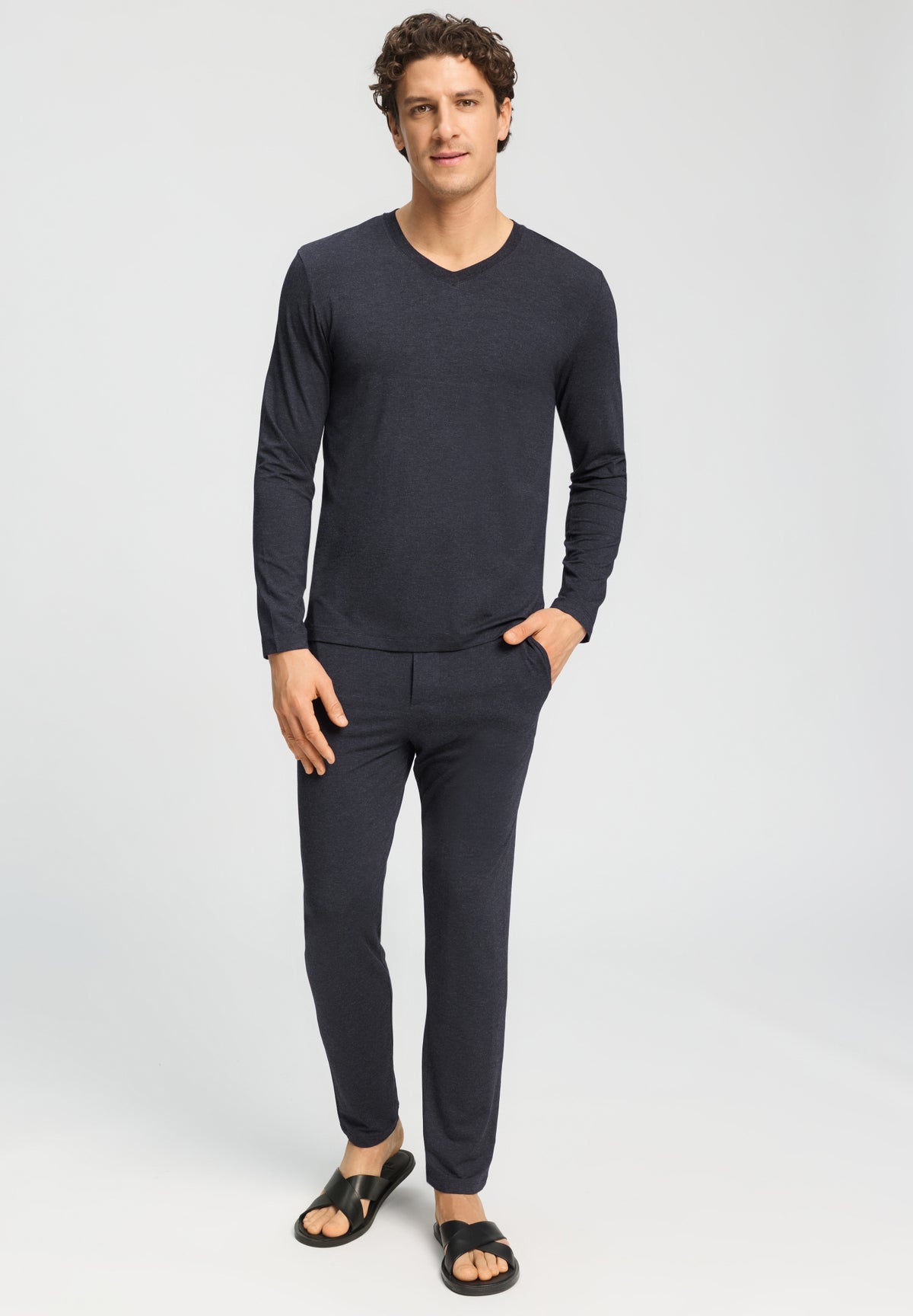 Casuals V-Neck Top | Charcoal Melange 75036-3132