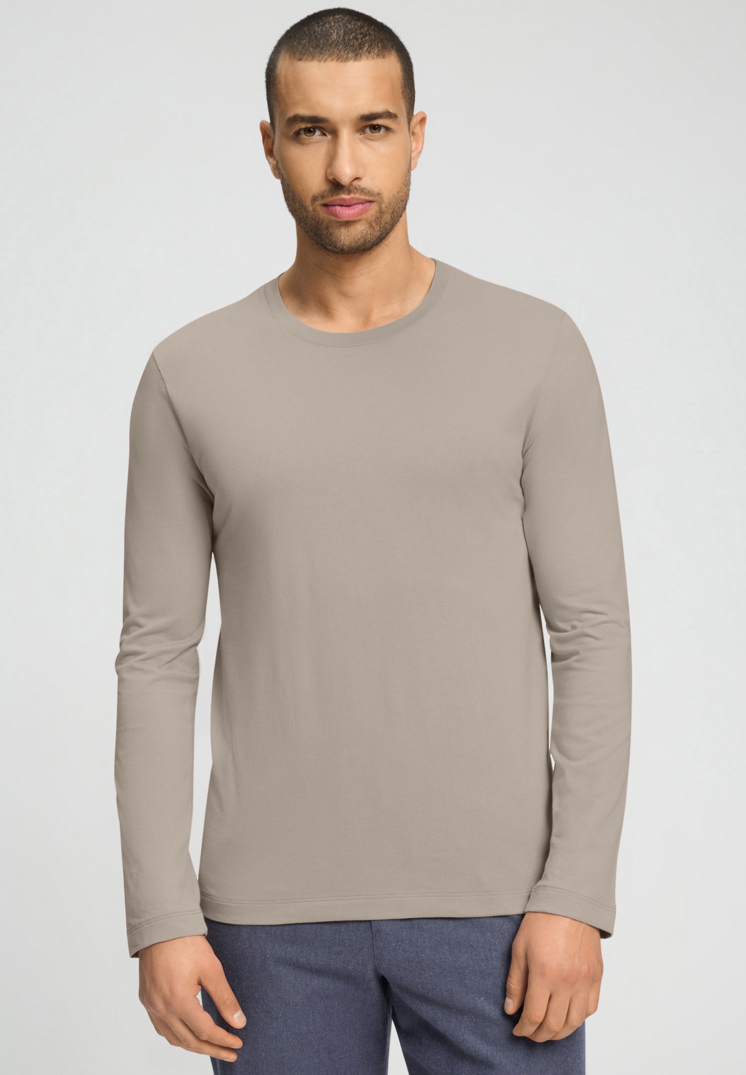 Living Shirts Cotton Crew Neck Top | Wooly Beige 75053-2848