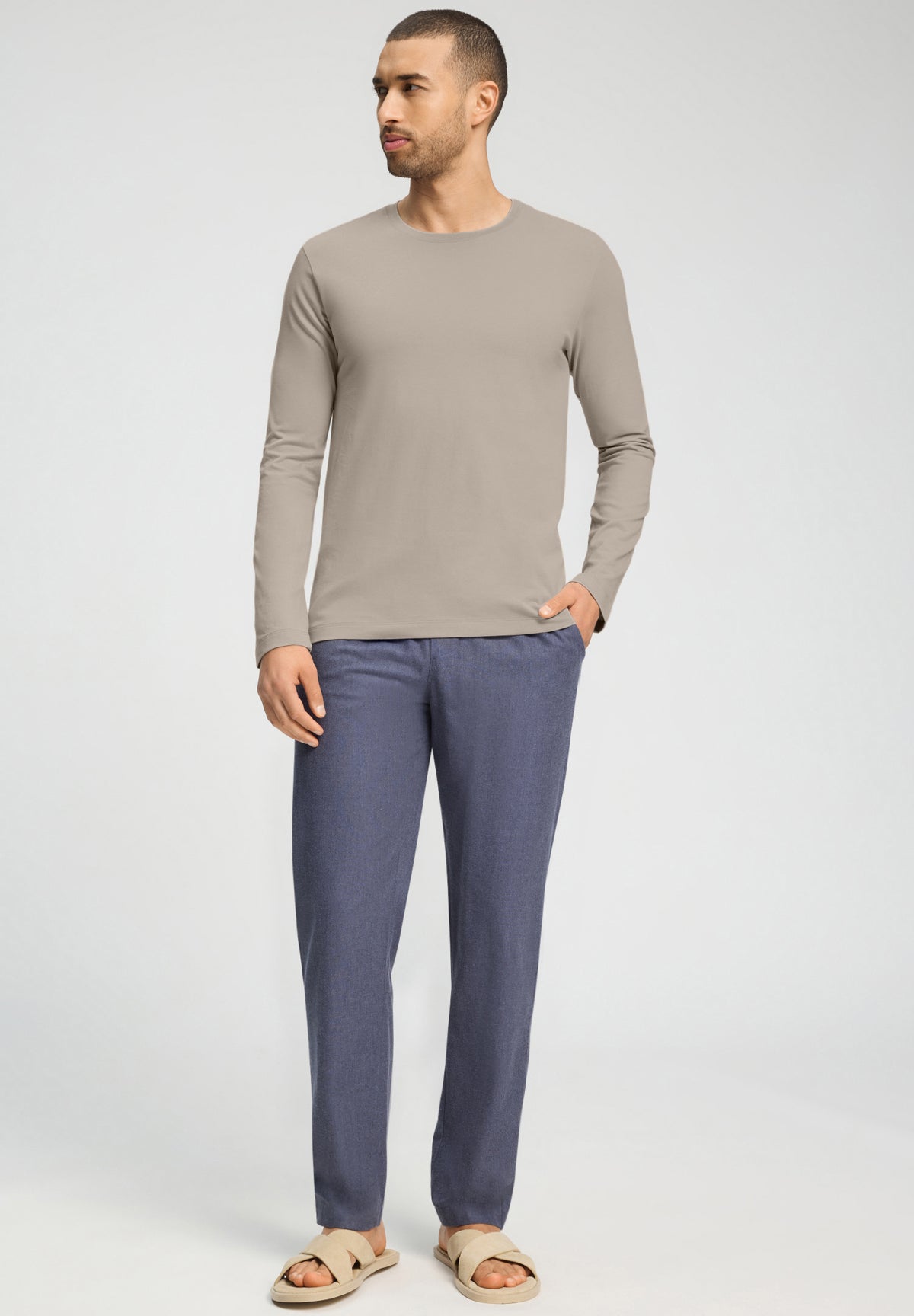 Living Shirts Cotton Crew Neck Top | Wooly Beige 75053-2848