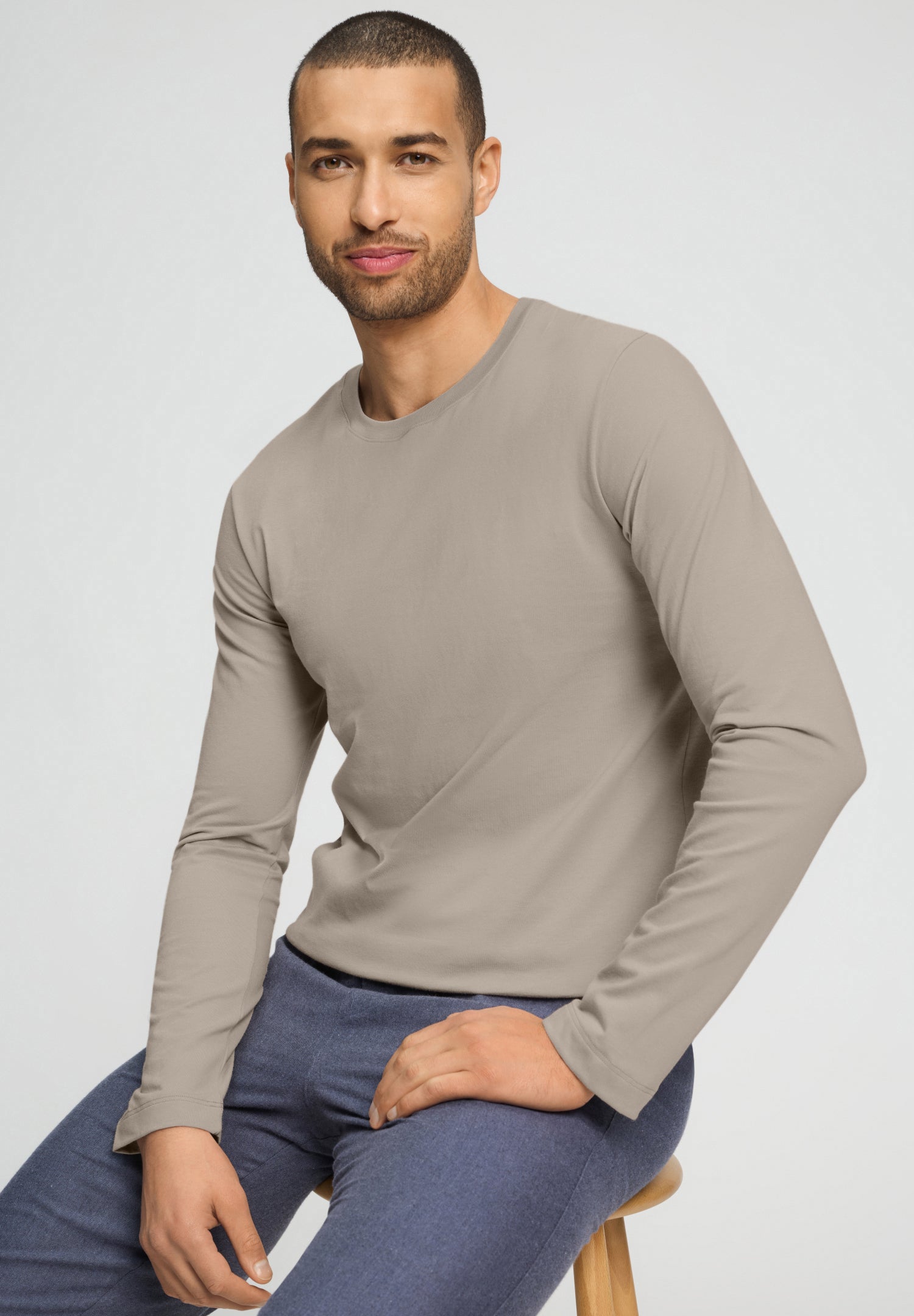 Living Shirts Cotton Crew Neck Top | Wooly Beige 75053-2848