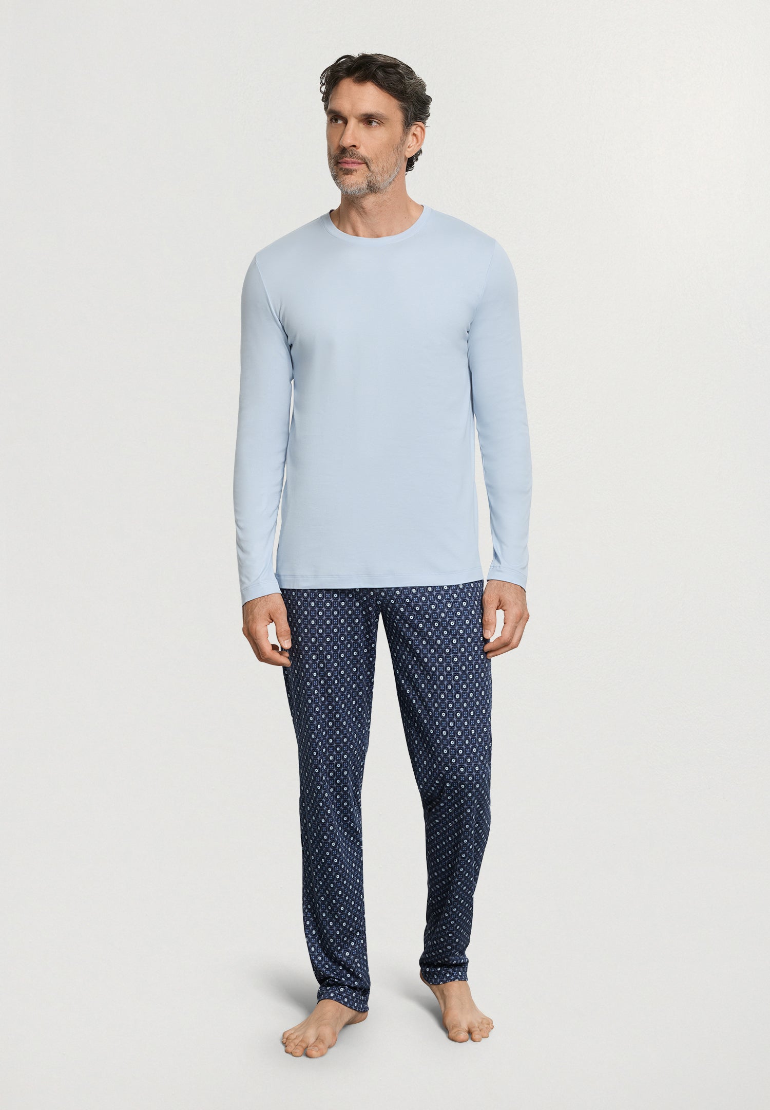 Night And Day Crew Neck Cotton Pajama Set | Squared Harmony 75111-3100