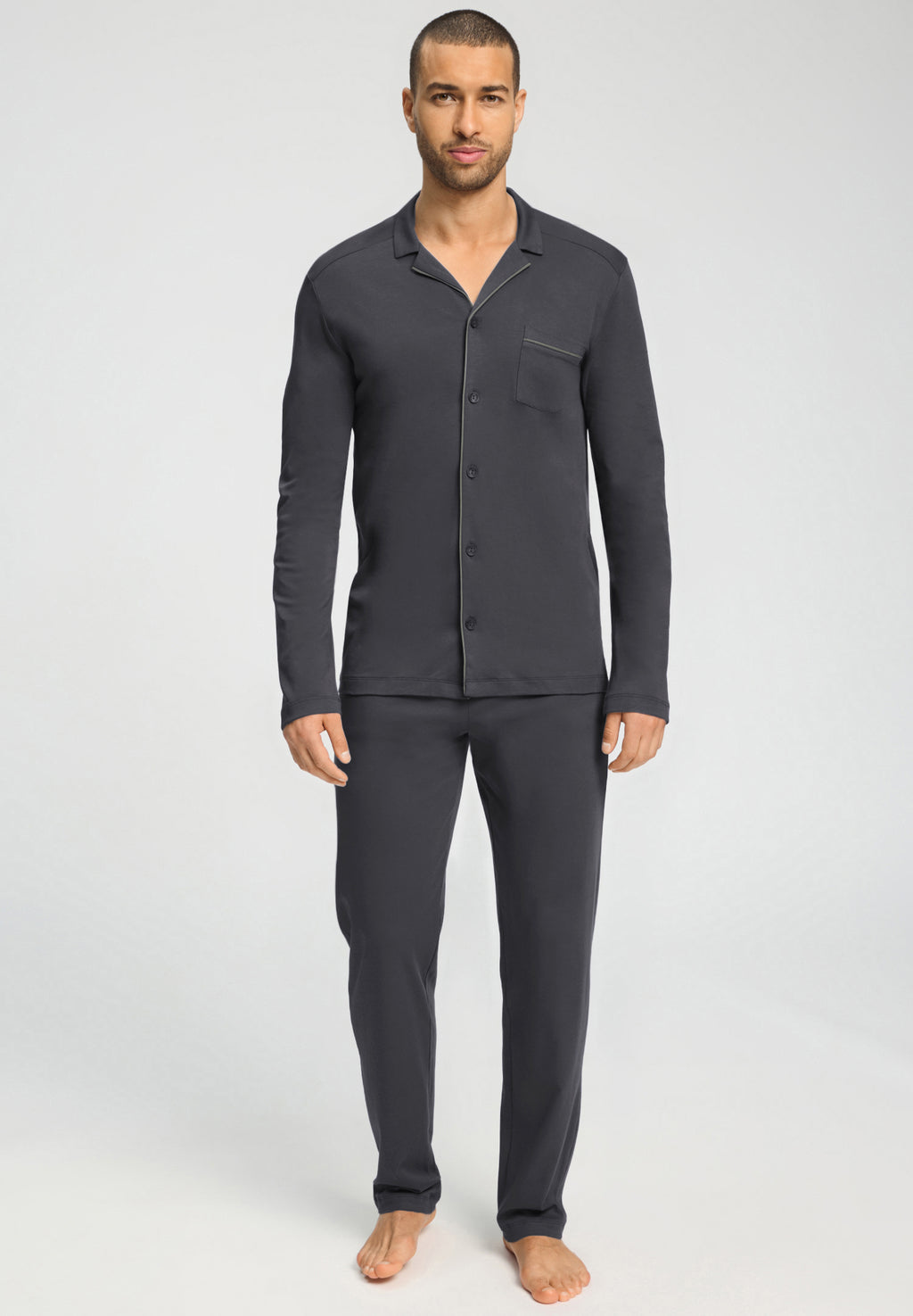 Night And Day Button Front Cotton Pajama Set | Charcoal Art 75587-2678