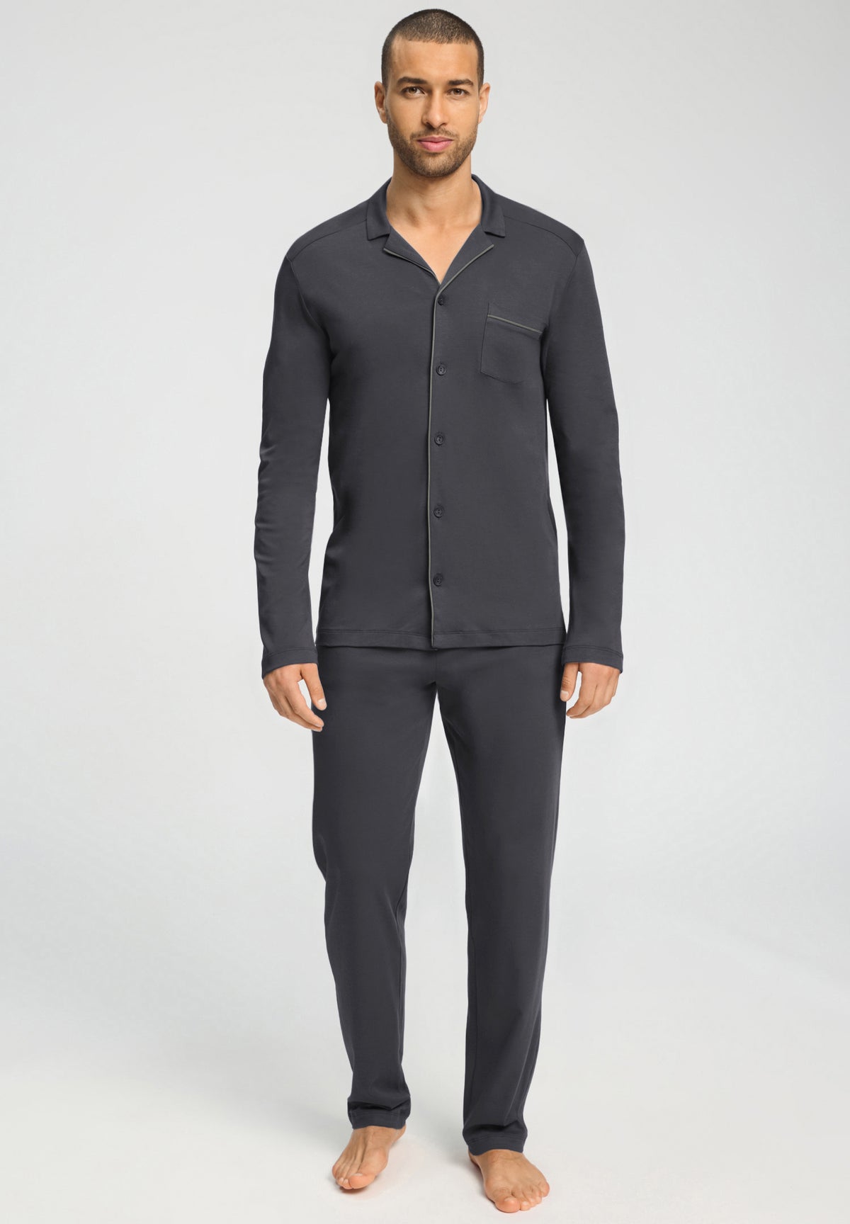 Night And Day Button Front Cotton Pajama Set | Charcoal Art 75587-2678