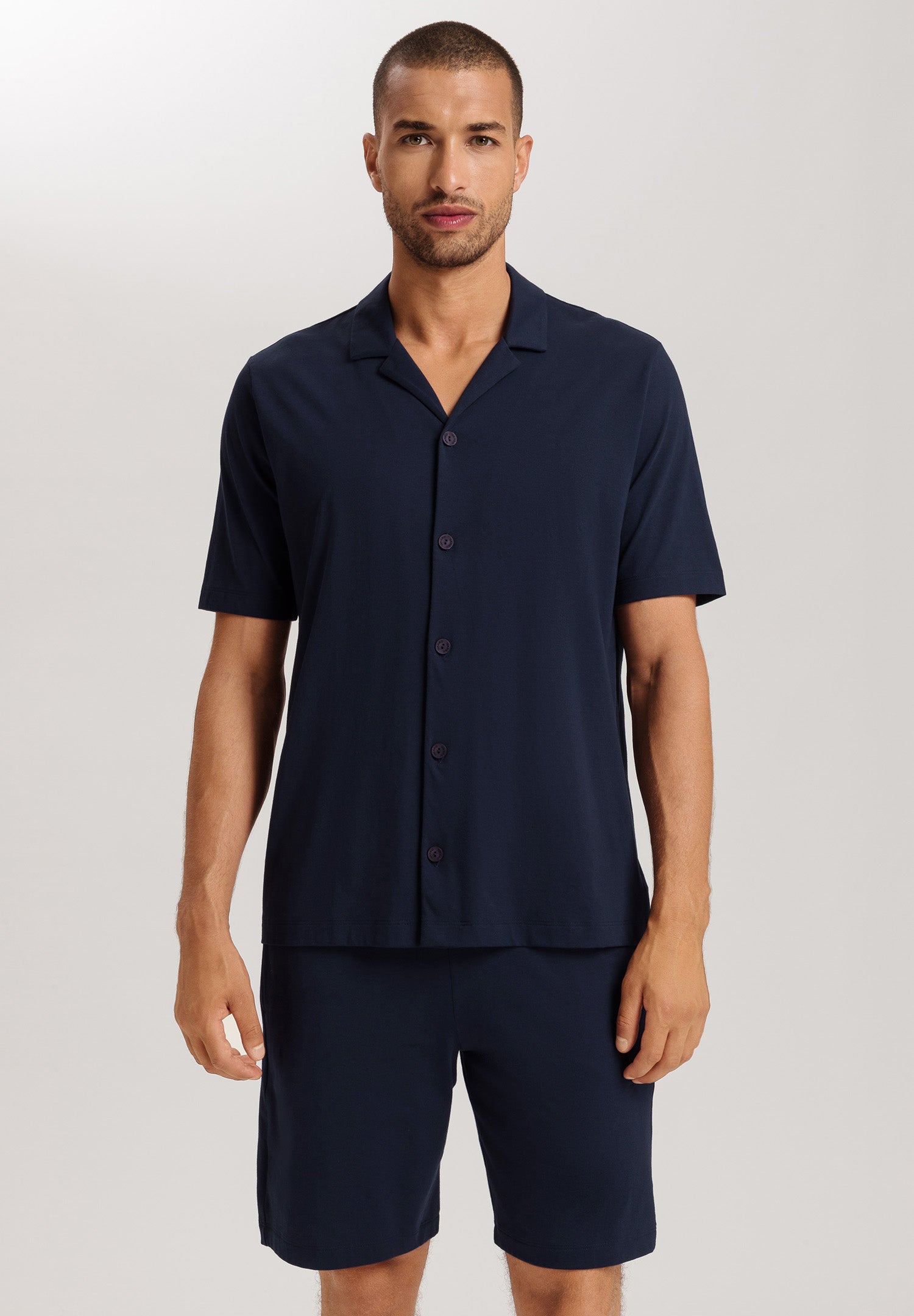 Night And Day Notch Collar Button Front Cotton Shirt | Deep Navy 75752-1610