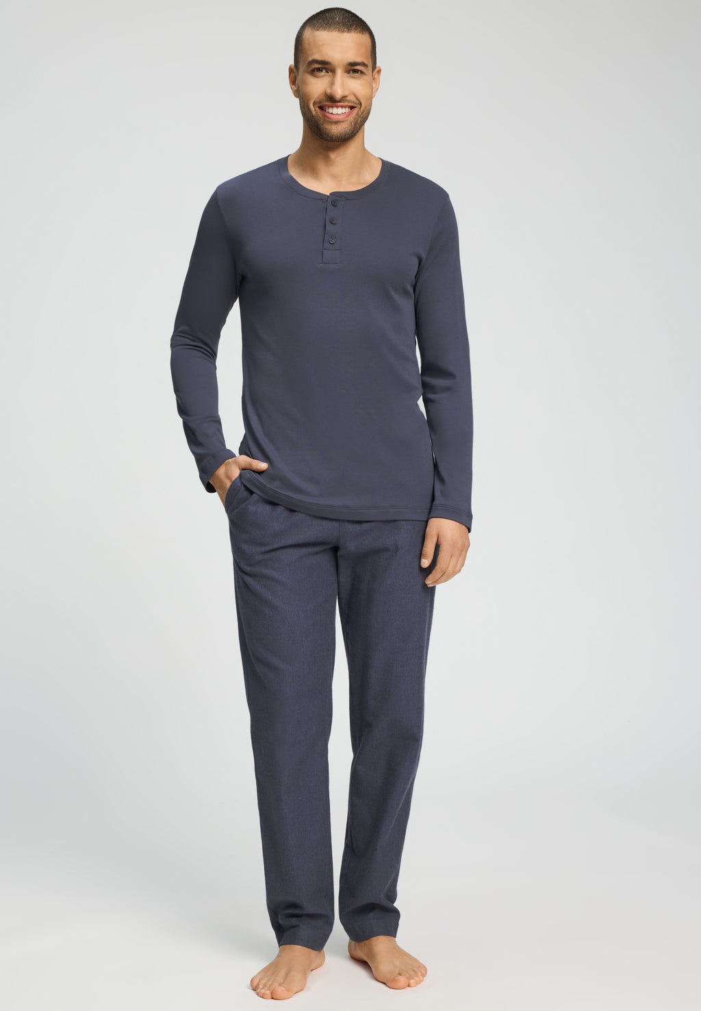 Cozy Comfort Flannel Pants Solid | Steel Melange/Bluebay 75782-3166