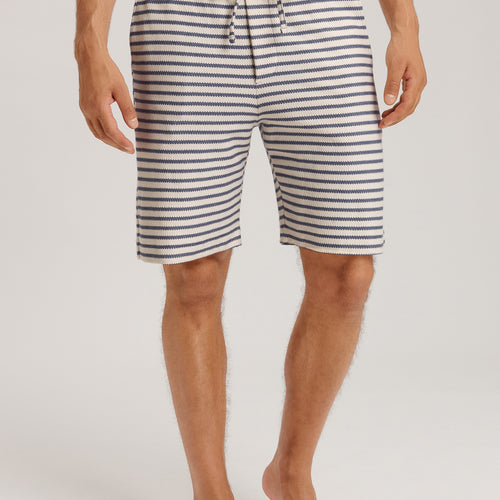 Loungy Summer Organic Cotton Drawsting Shorts | Deep Breeze Stripe 75784-3026