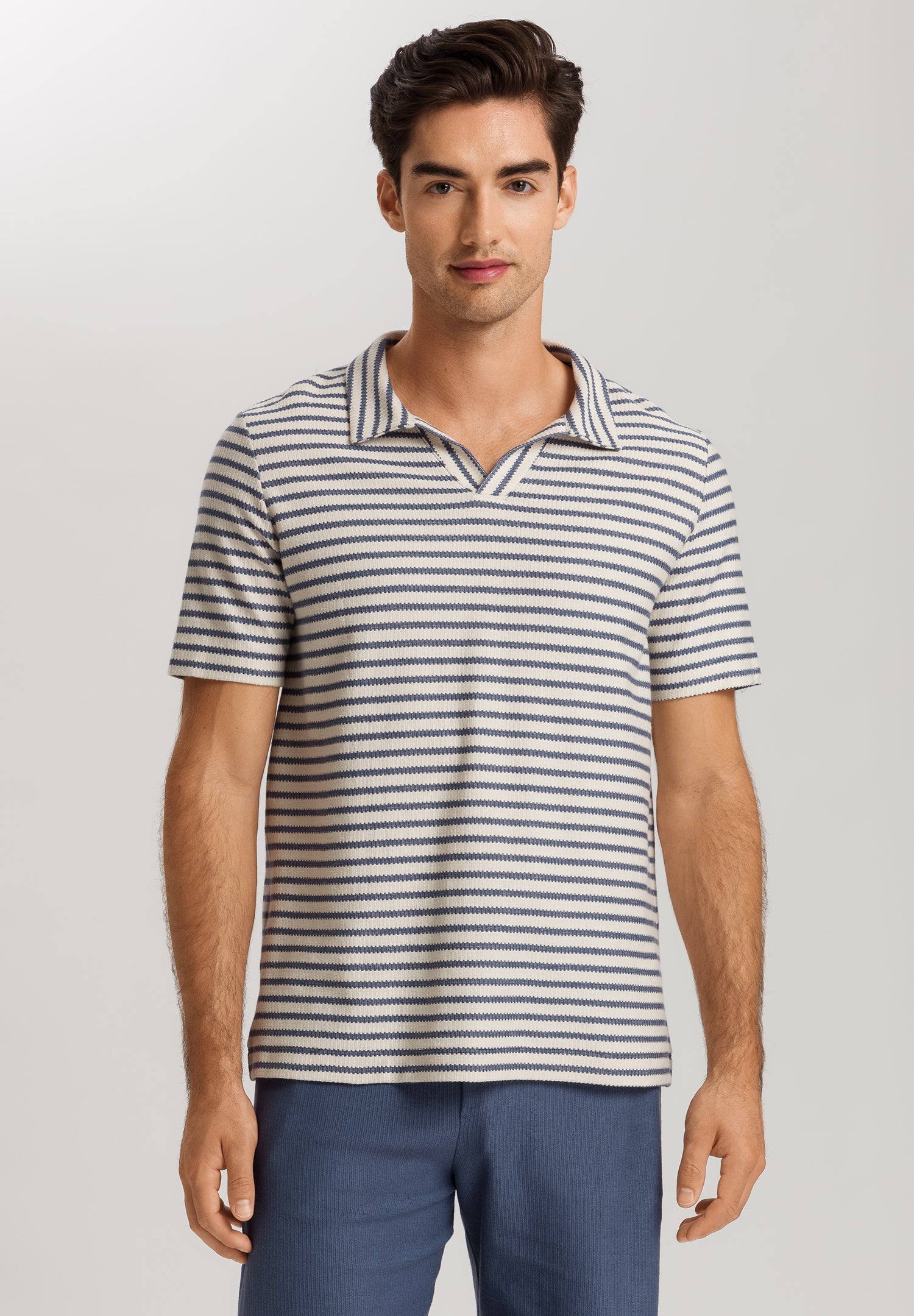 Loungy Summer S/Slv Shirt V-Neck | Deep Breeze Stripe 75785-3026