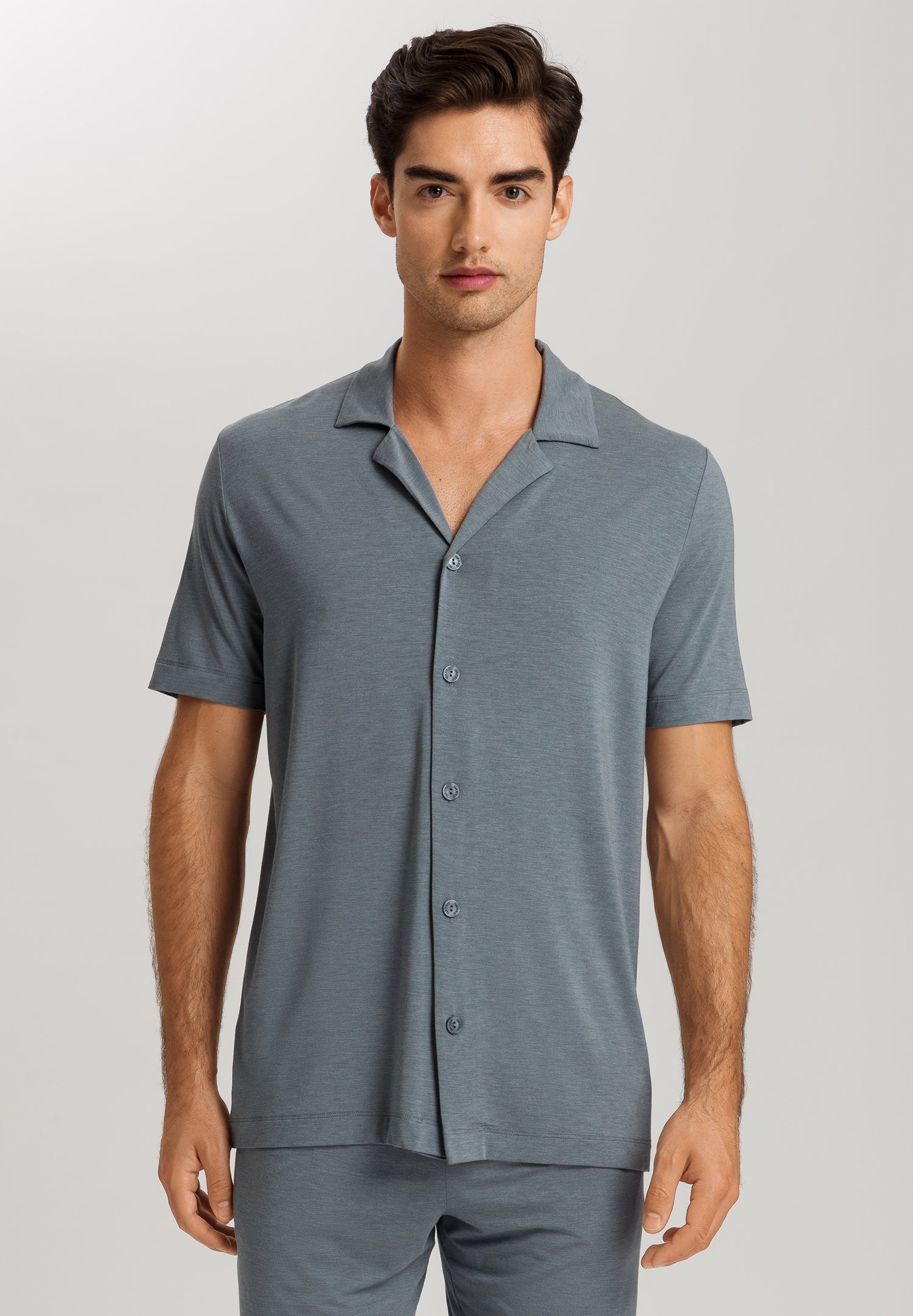 Casuals Notch Collar Button Front Shirt | Ocean Melange 75992-3020