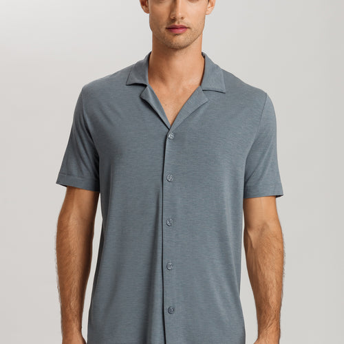 Casuals Notch Collar Button Front Shirt | Ocean Melange 75992-3020