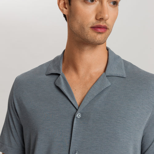 Casuals Notch Collar Button Front Shirt | Ocean Melange 75992-3020