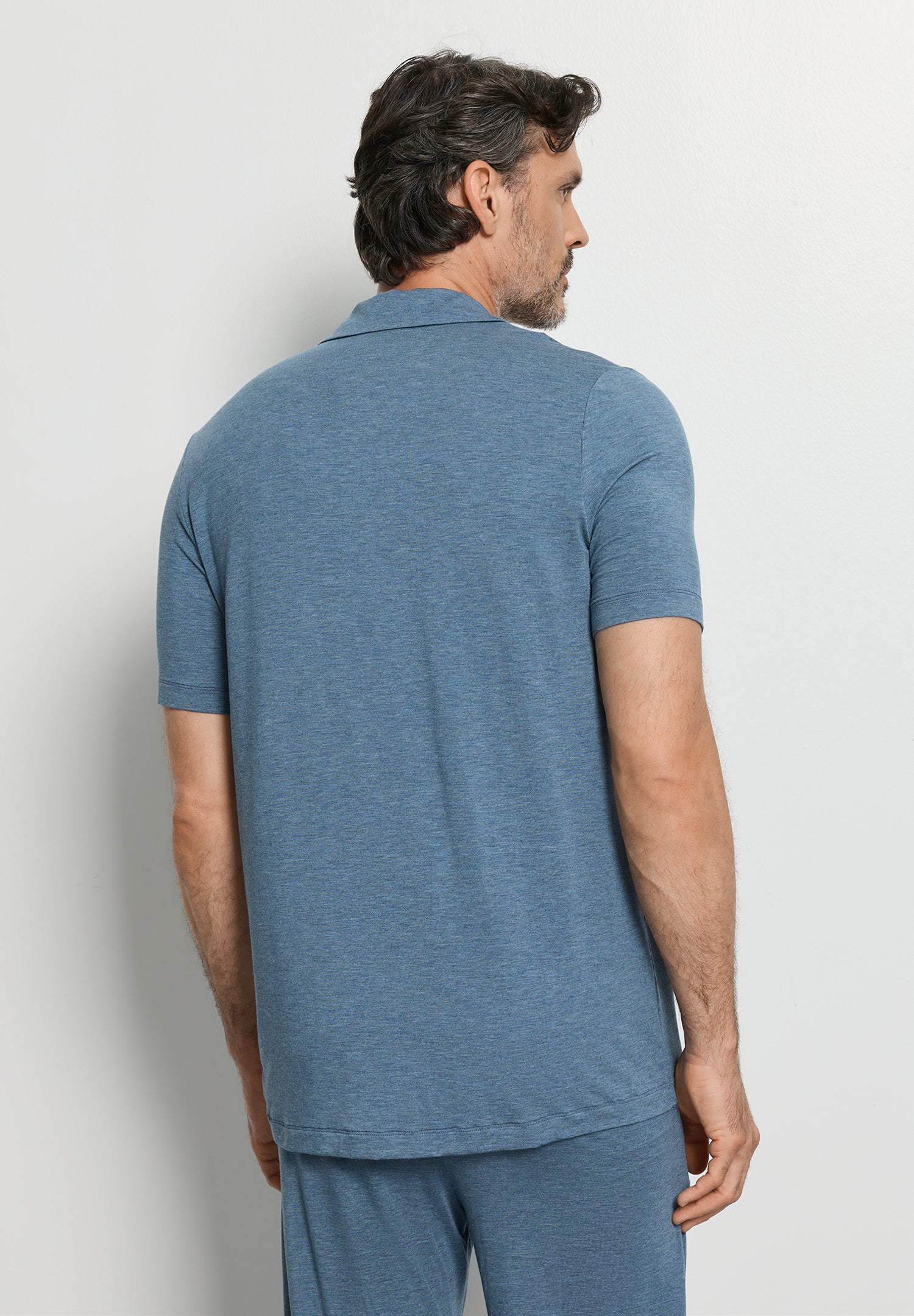 Casuals Notch Collar Button Front Shirt | Retro Blue Melange 75992-3082