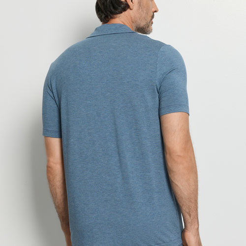 Casuals Notch Collar Button Front Shirt | Retro Blue Melange 75992-3082