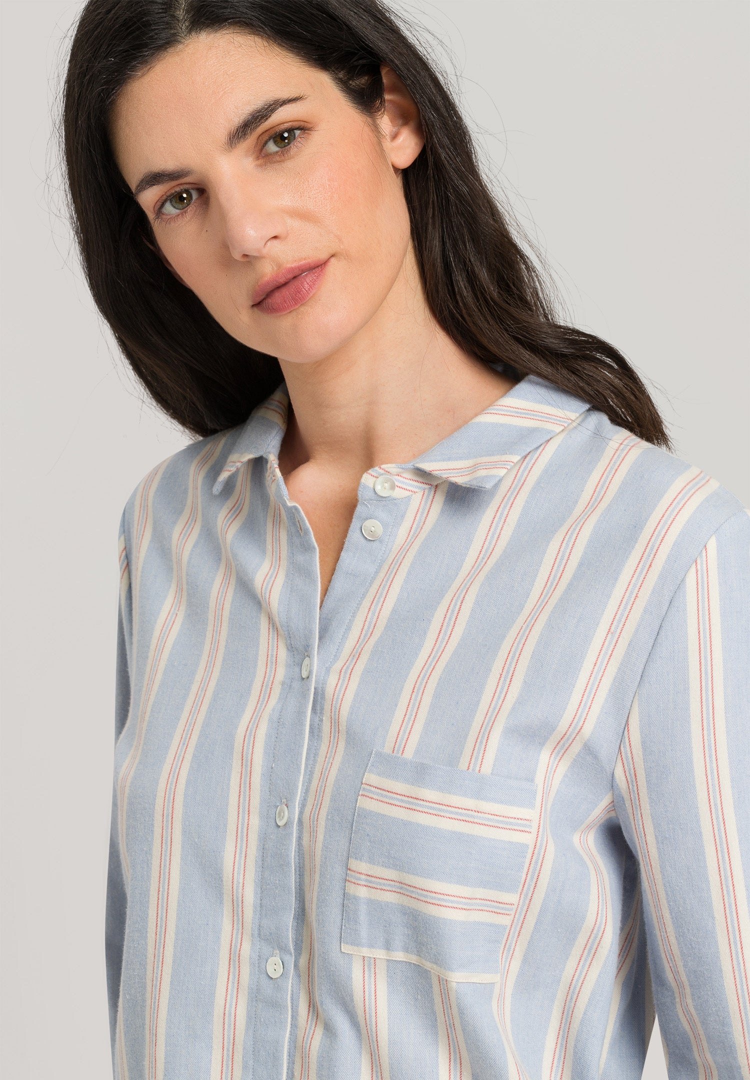 76484 Loungy Nights Flannel Long Sleeve Shirt - 2988 Soft Stripe