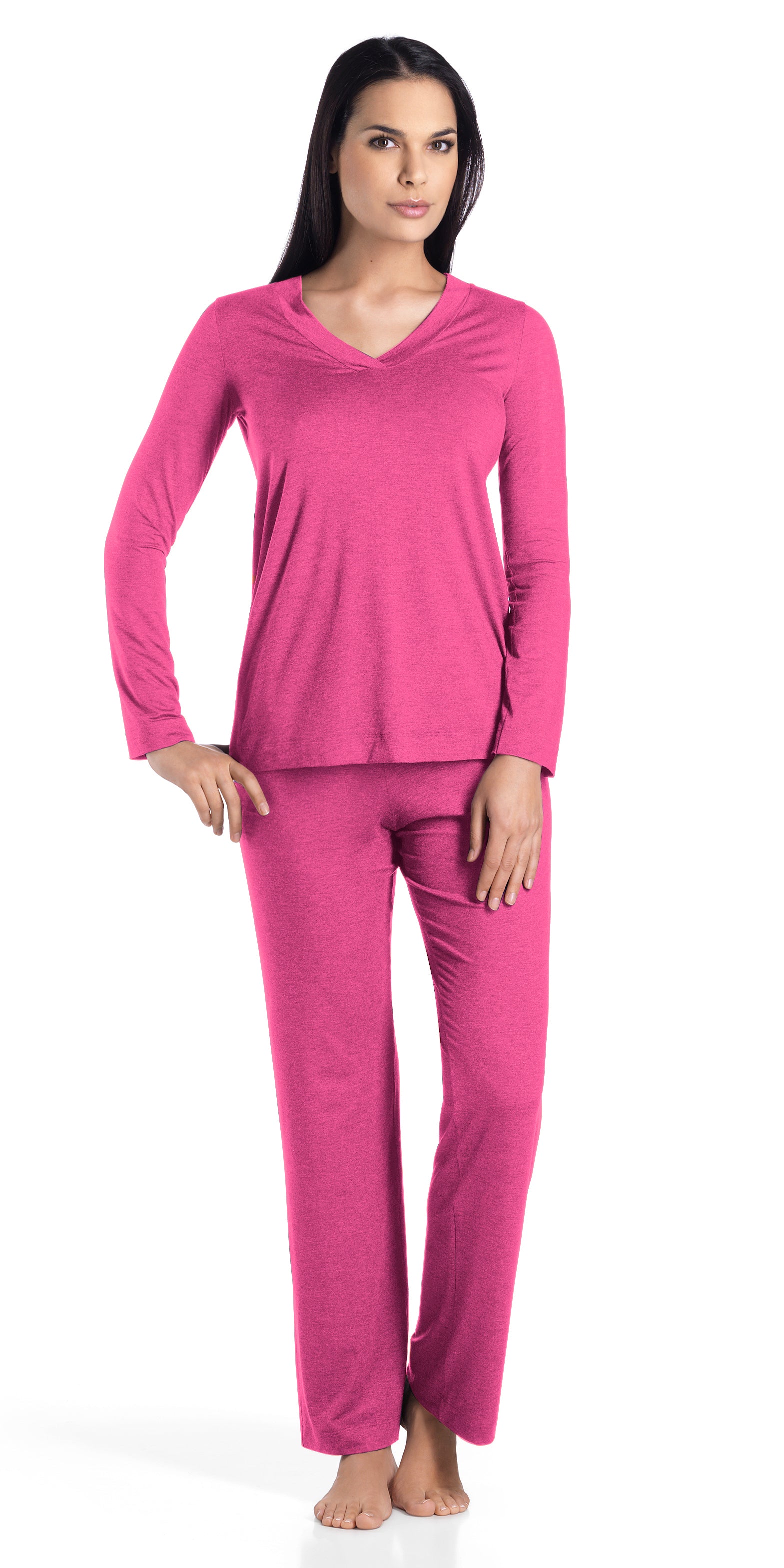 Champagne Flat Trim V-Neck Pajama Set | Very Berry 76704-1370