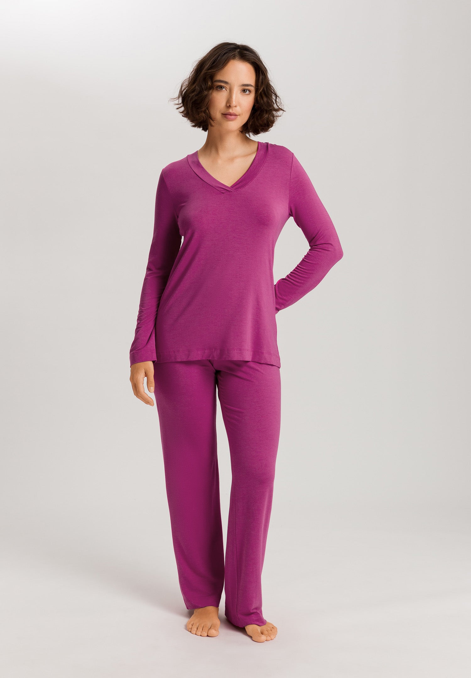 Champagne Flat Trim V-Neck Pajama Set | Very Berry 76704-1370