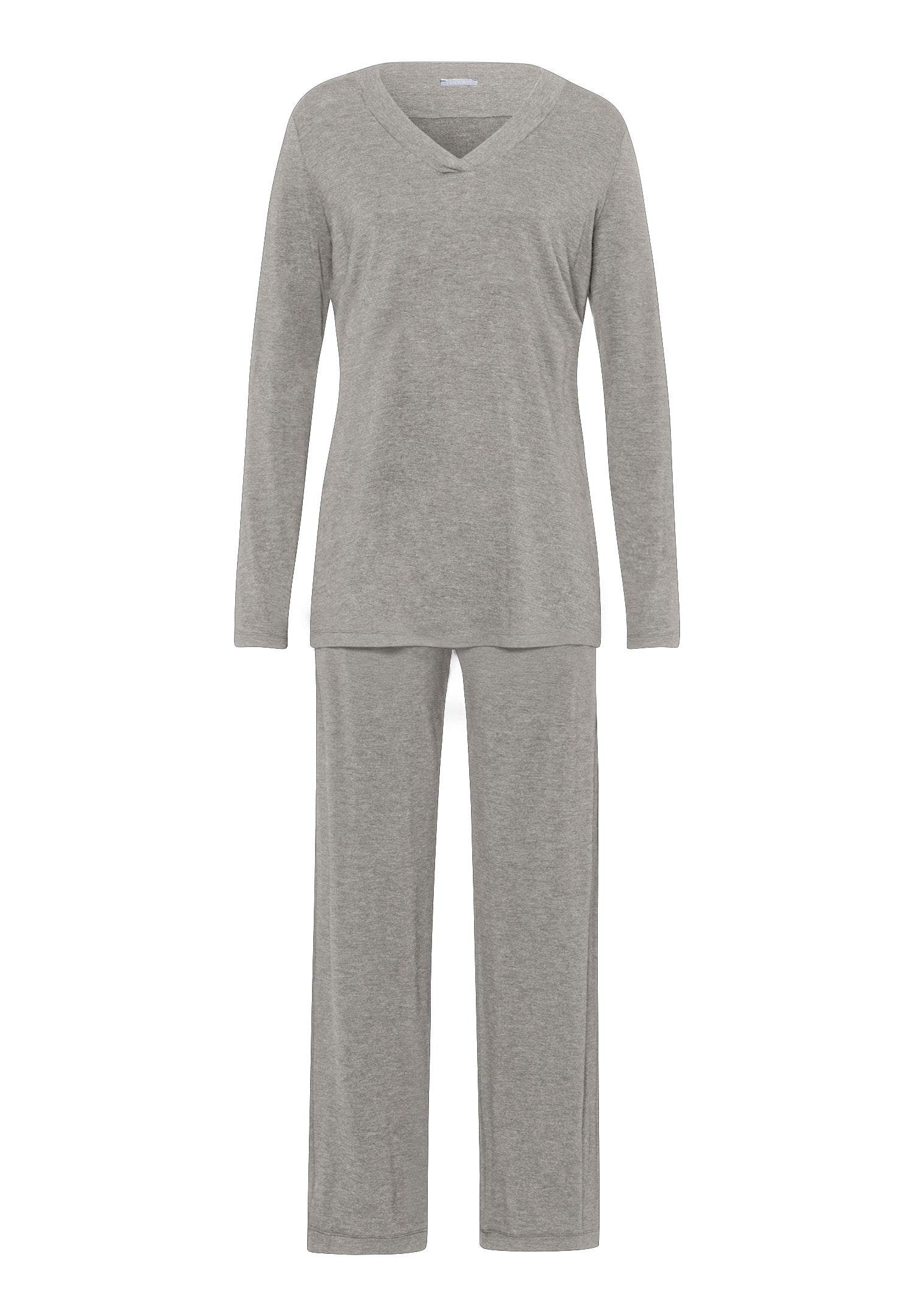 Champagne Flat Trim V-Neck Pajama Set | Grey Melange 76704-958