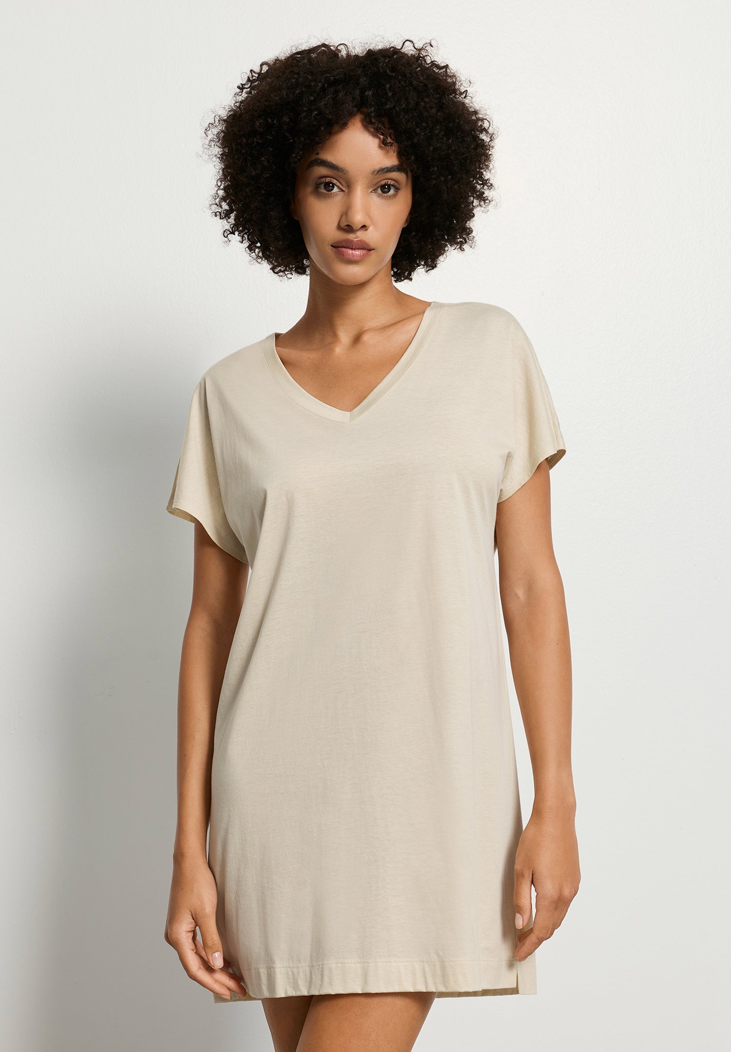 Laura Cotton Blend V-Neck Bigshirt | Oyster Gray 77111-2671