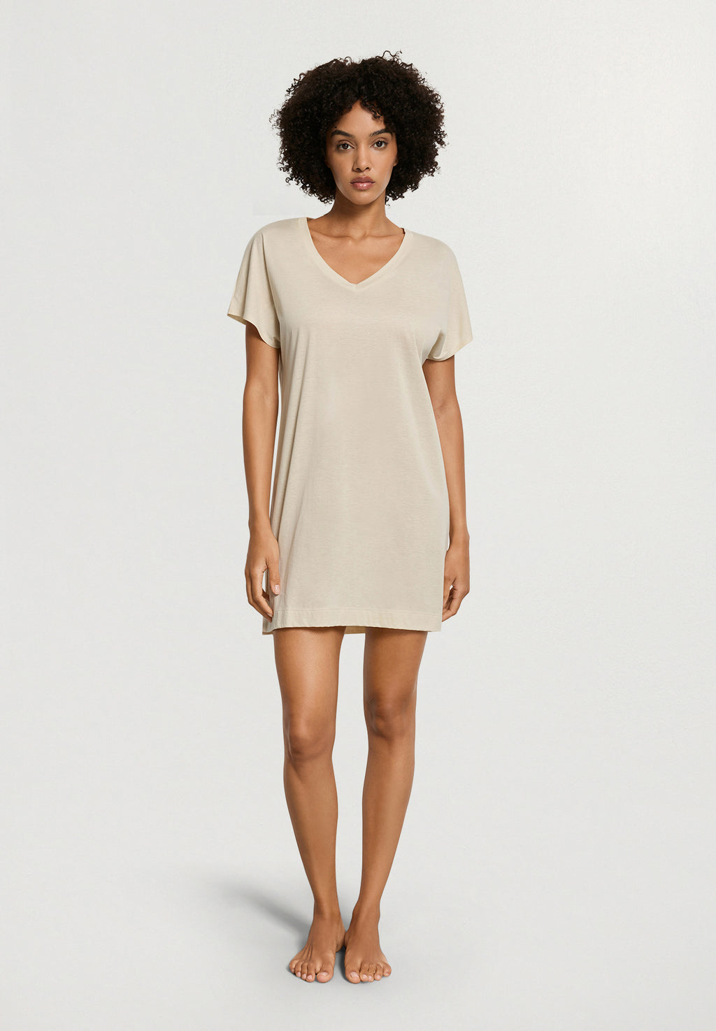 Laura Cotton Blend V-Neck Bigshirt | Oyster Gray 77111-2671