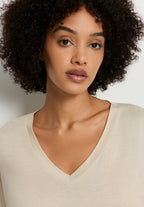 Laura Cotton Blend V-Neck Bigshirt | Oyster Gray 77111-2671