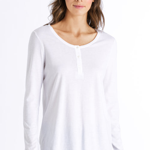 77610 Sleep And Lounge Long Sleeve Henley Shirt - 101 White