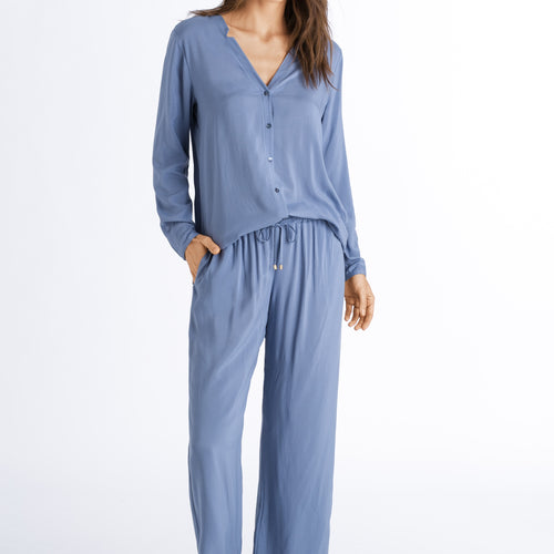 77611 Sleep And Lounge Woven Long Sleeve Shirt - 1530 Soft Blue