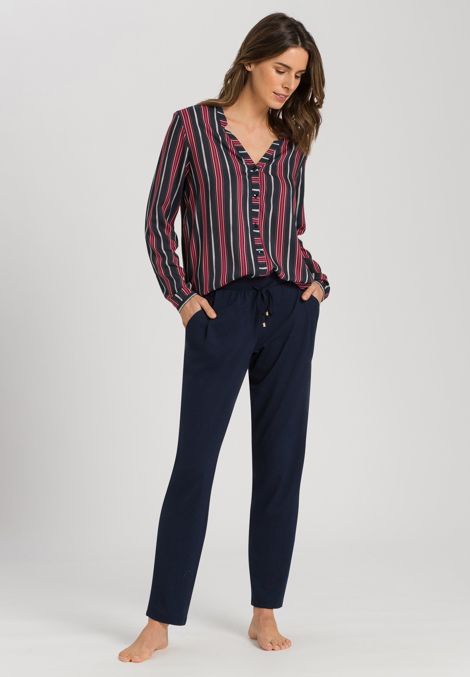 77611 Sleep And Lounge Woven Long Sleeve Shirt - 2984 Marsala Stripe