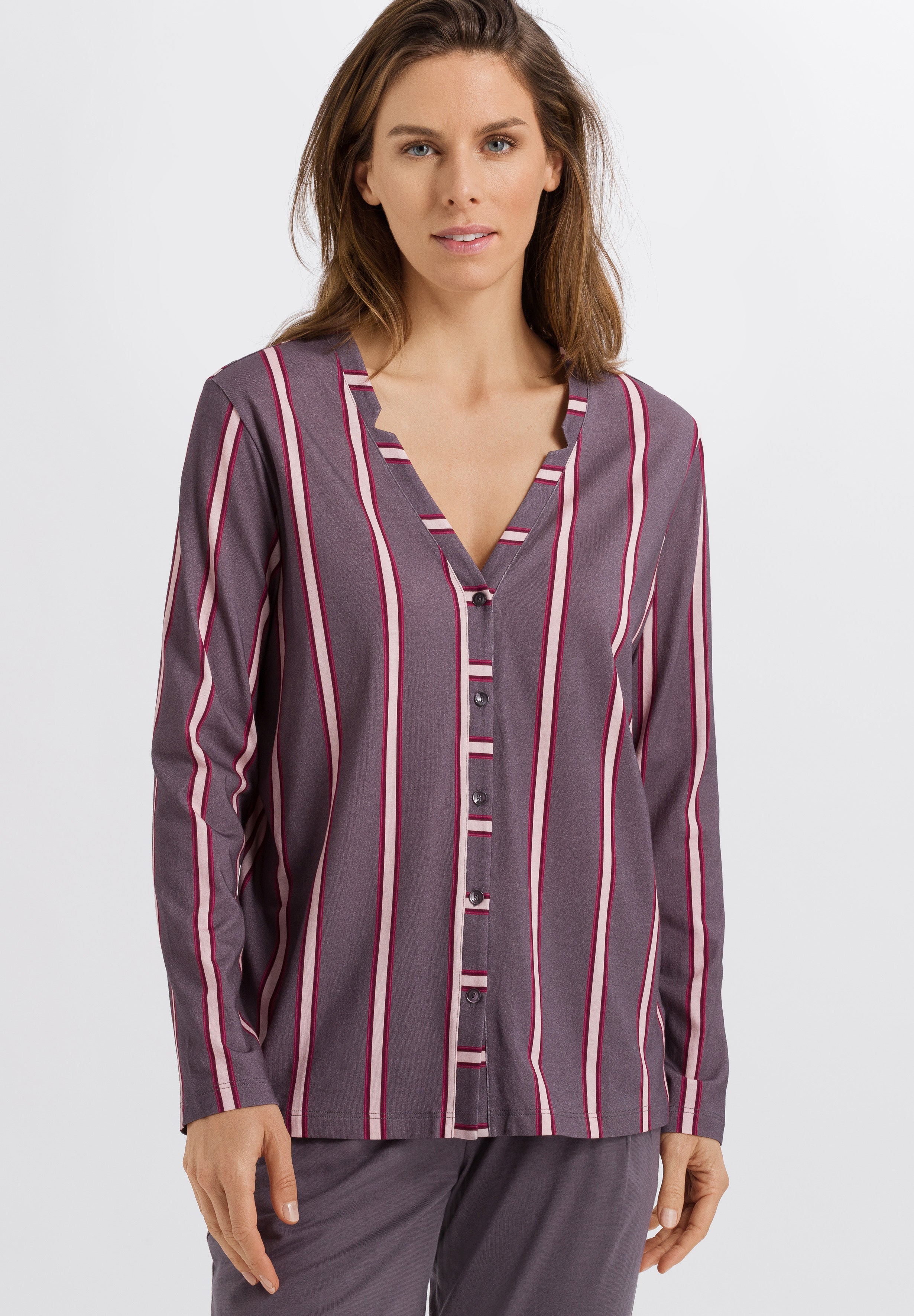 77934 Sleep And Lounge Long Sleeve Button Front Jersey Shirt - 2934 Sleek Stripe