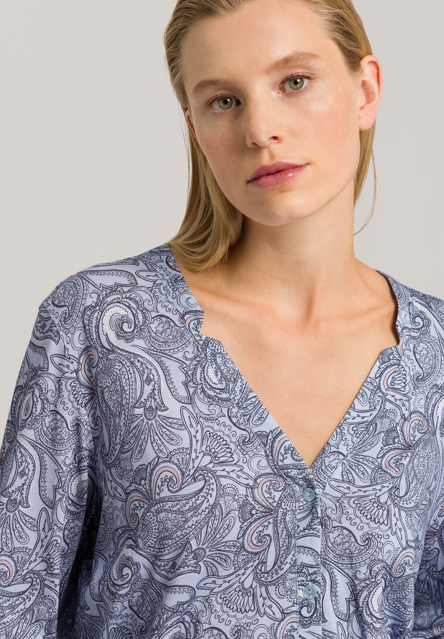 77934 Sleep And Lounge Long Sleeve Button Front Jersey Shirt - 2954 Calm Paisley