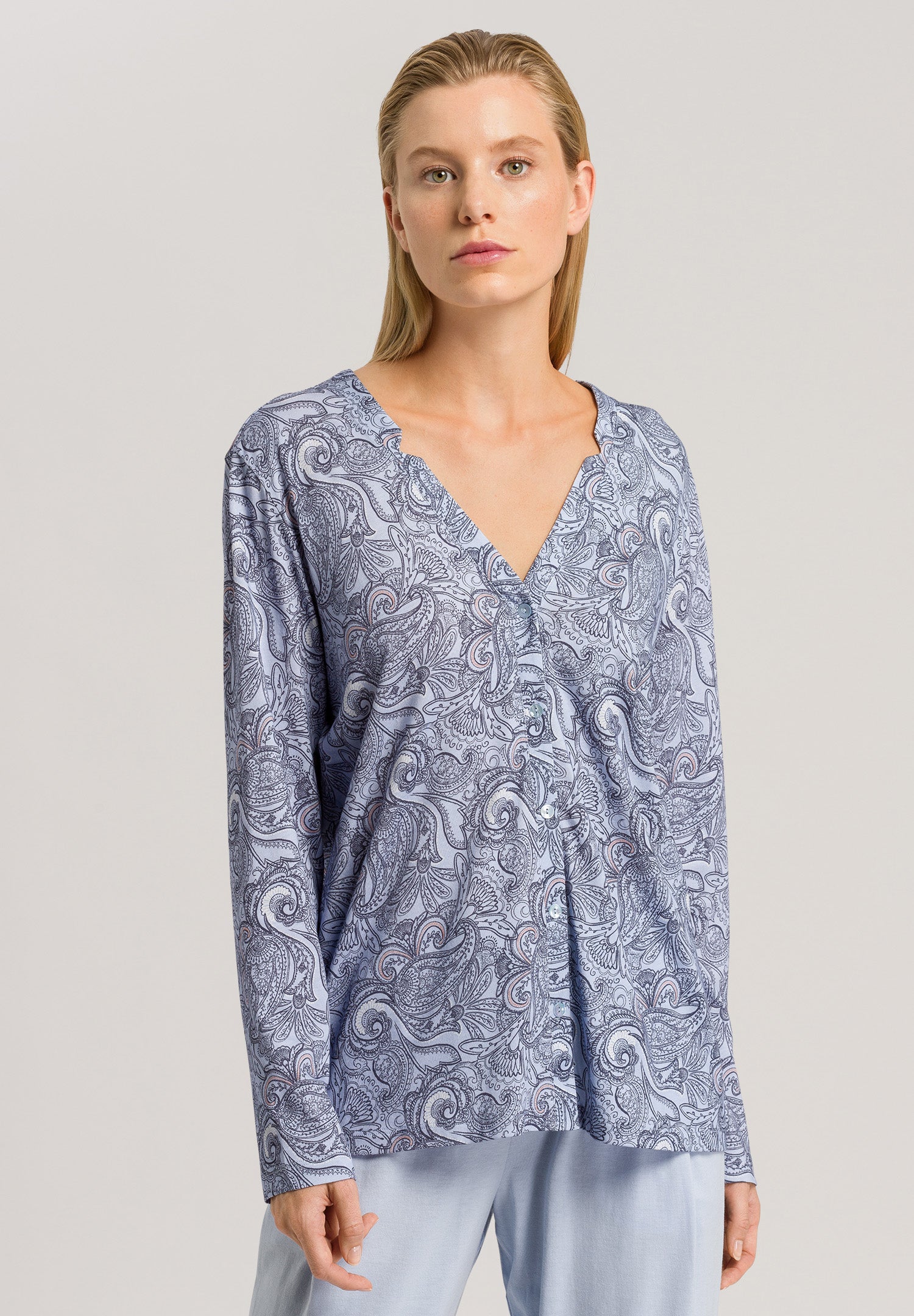 77934 Sleep And Lounge Long Sleeve Button Front Jersey Shirt - 2954 Calm Paisley