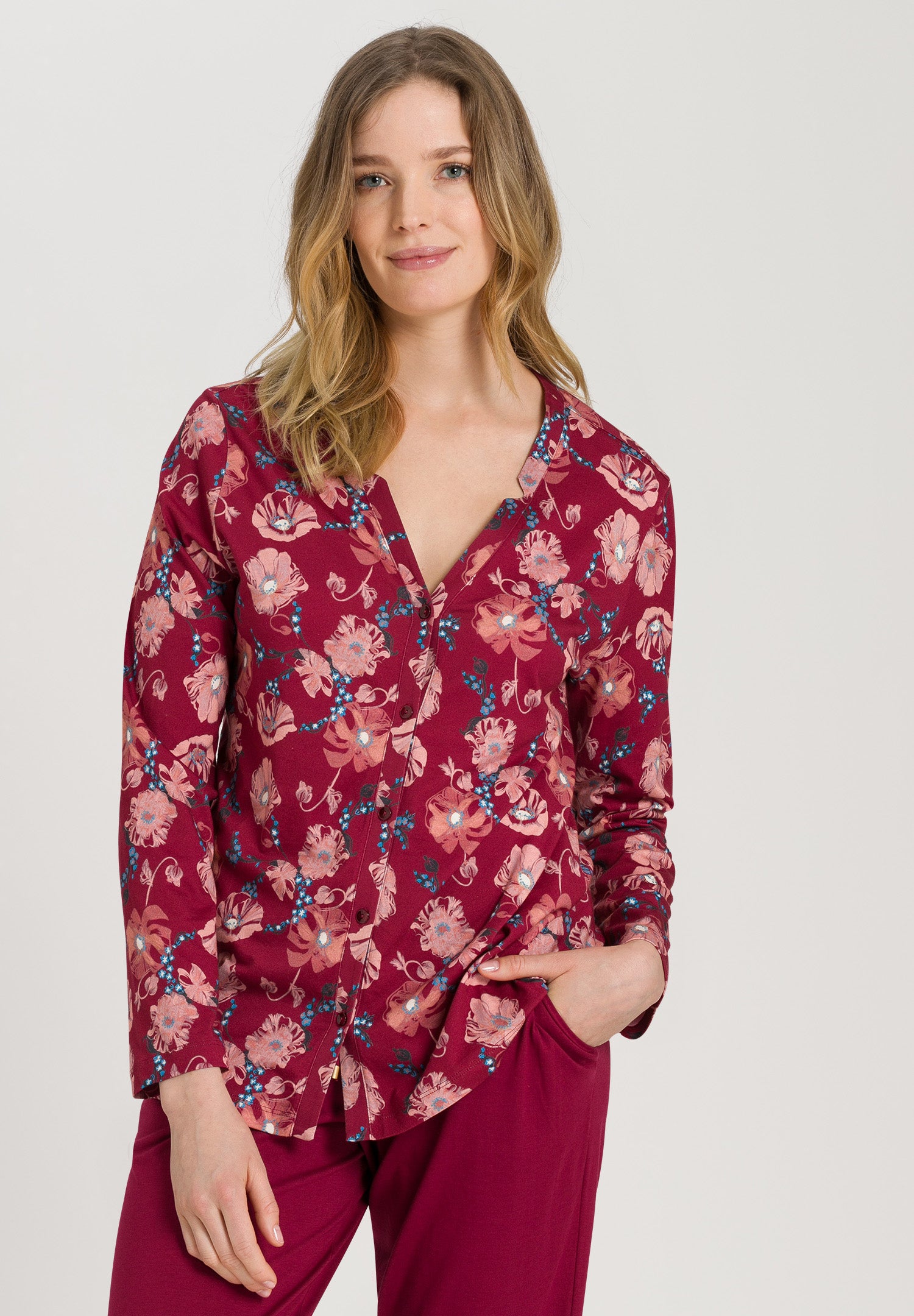 77934 Sleep And Lounge Long Sleeve Button Front Jersey Shirt - 2983 Floral Joy