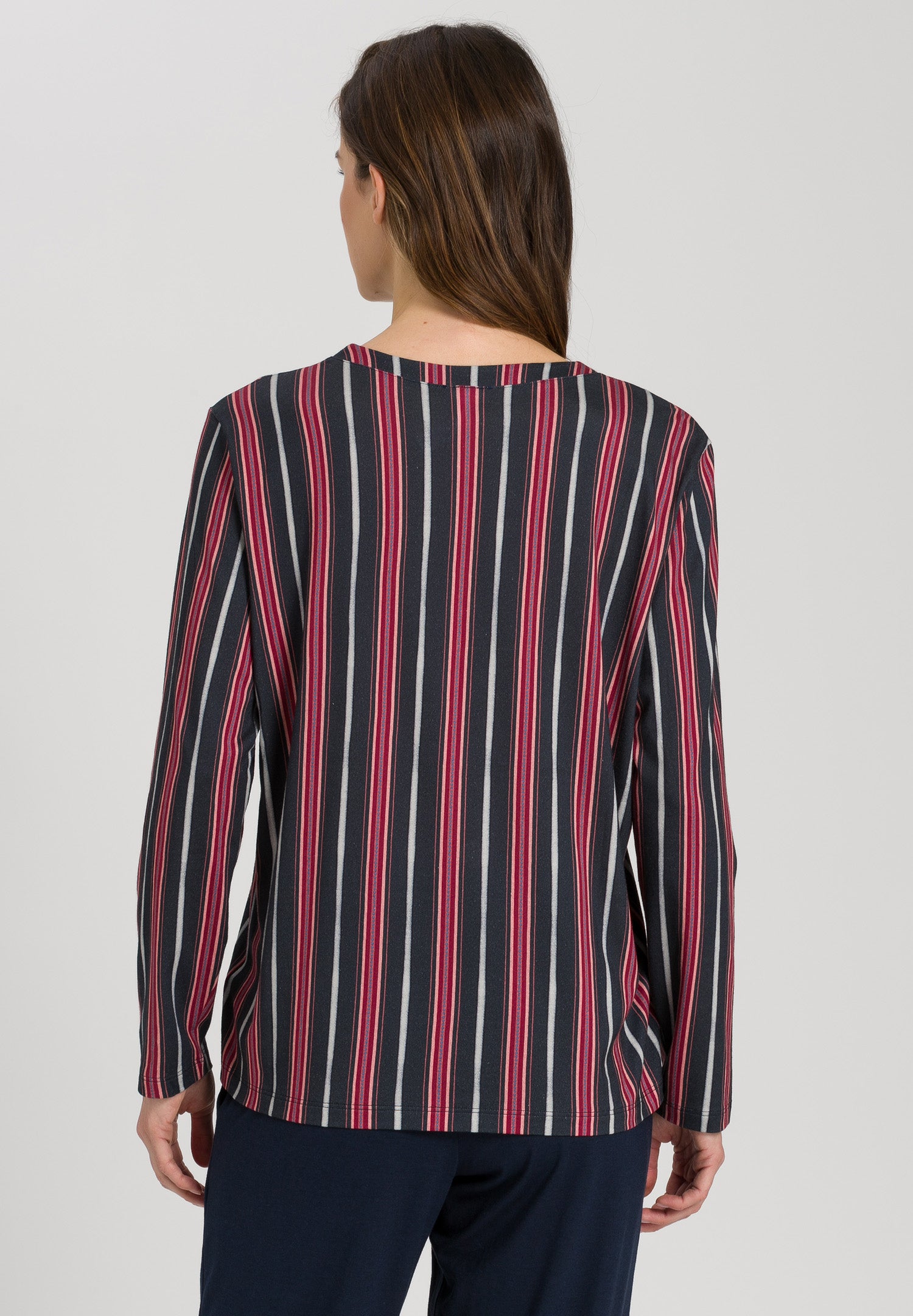 77934 Sleep And Lounge Long Sleeve Button Front Jersey Shirt - 2984 Marsala Stripe