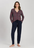 77934 Sleep And Lounge Long Sleeve Button Front Jersey Shirt - 2984 Marsala Stripe