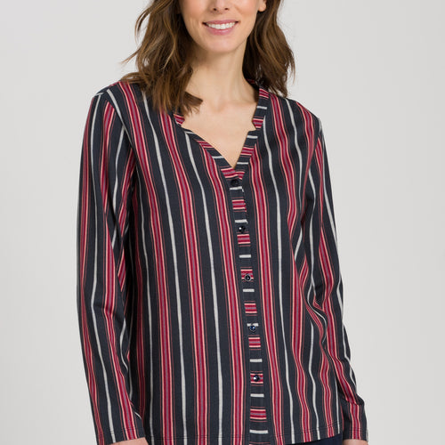 77934 Sleep And Lounge Long Sleeve Button Front Jersey Shirt - 2984 Marsala Stripe