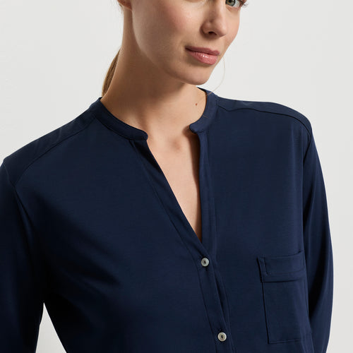 Pure Essence Button Front Soft Cotton Pajama Set | Deep Navy 77949-1610