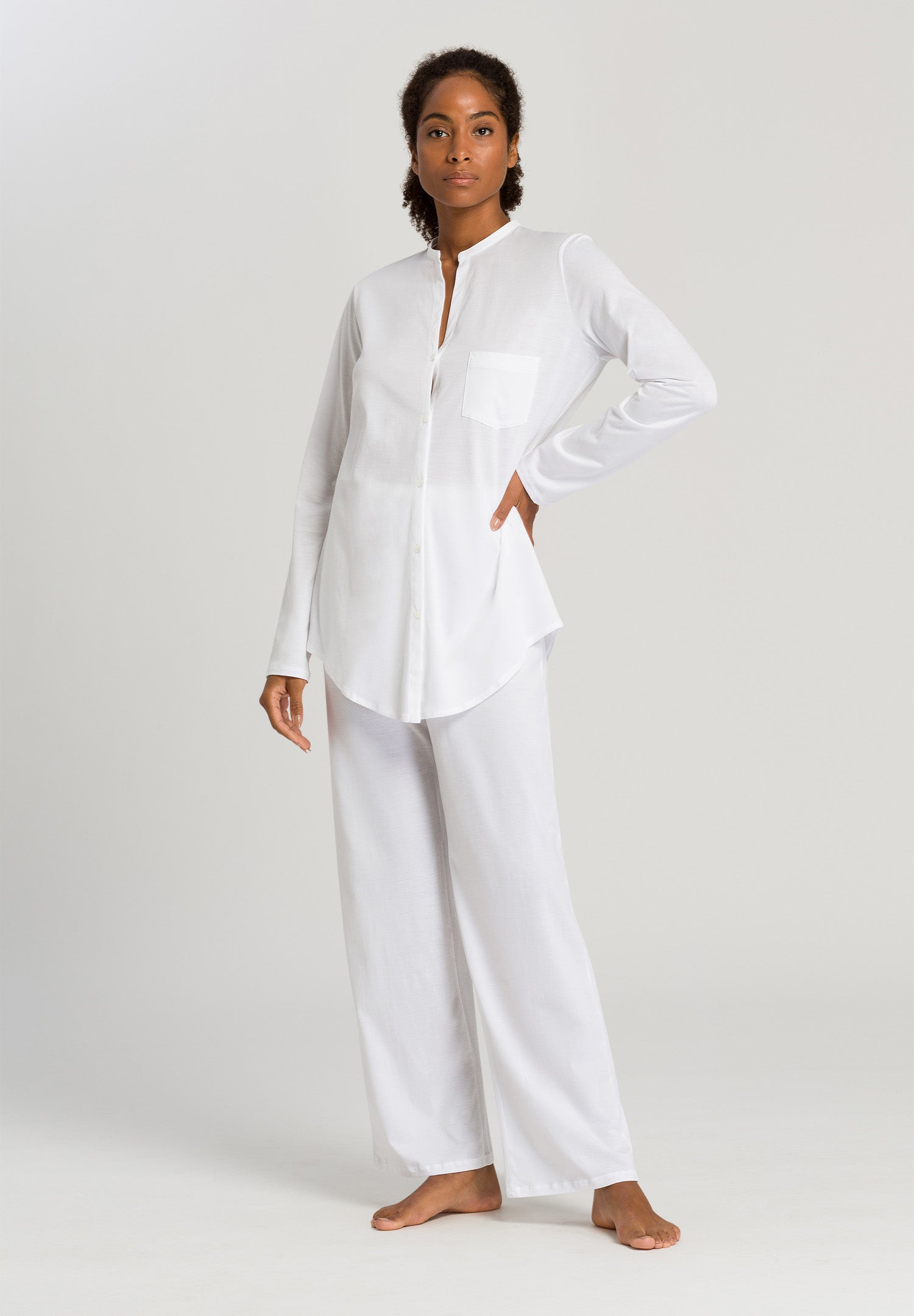 77956 Cotton Deluxe L/Slv Btt Front Pajama - 101 White