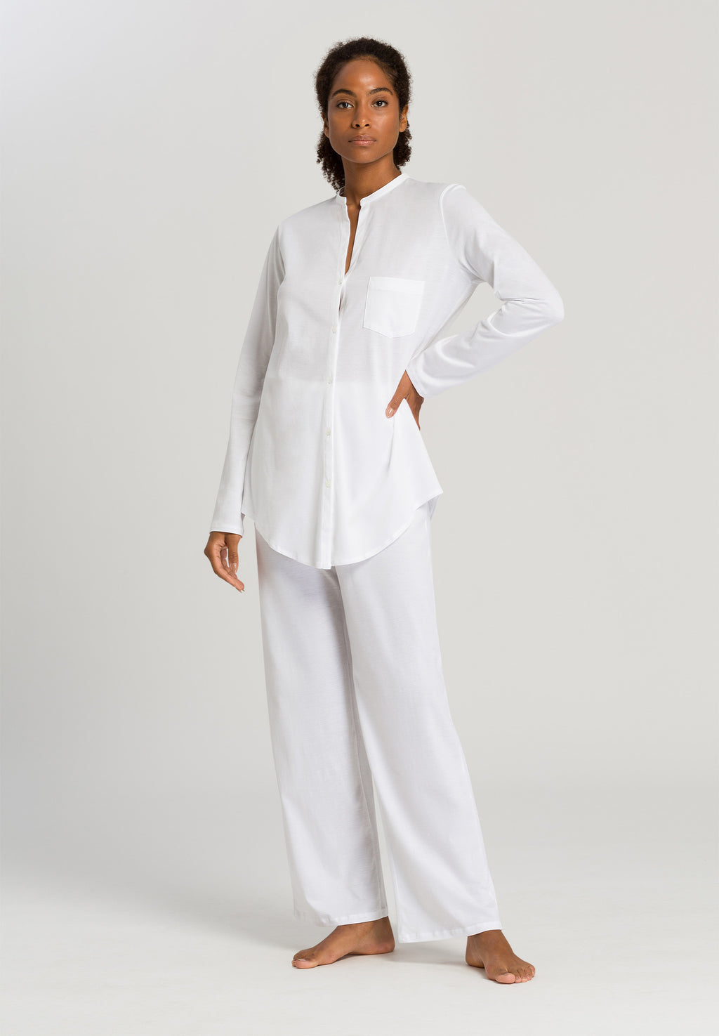 77956 Cotton Deluxe L/Slv Btt Front Pajama - 101 White